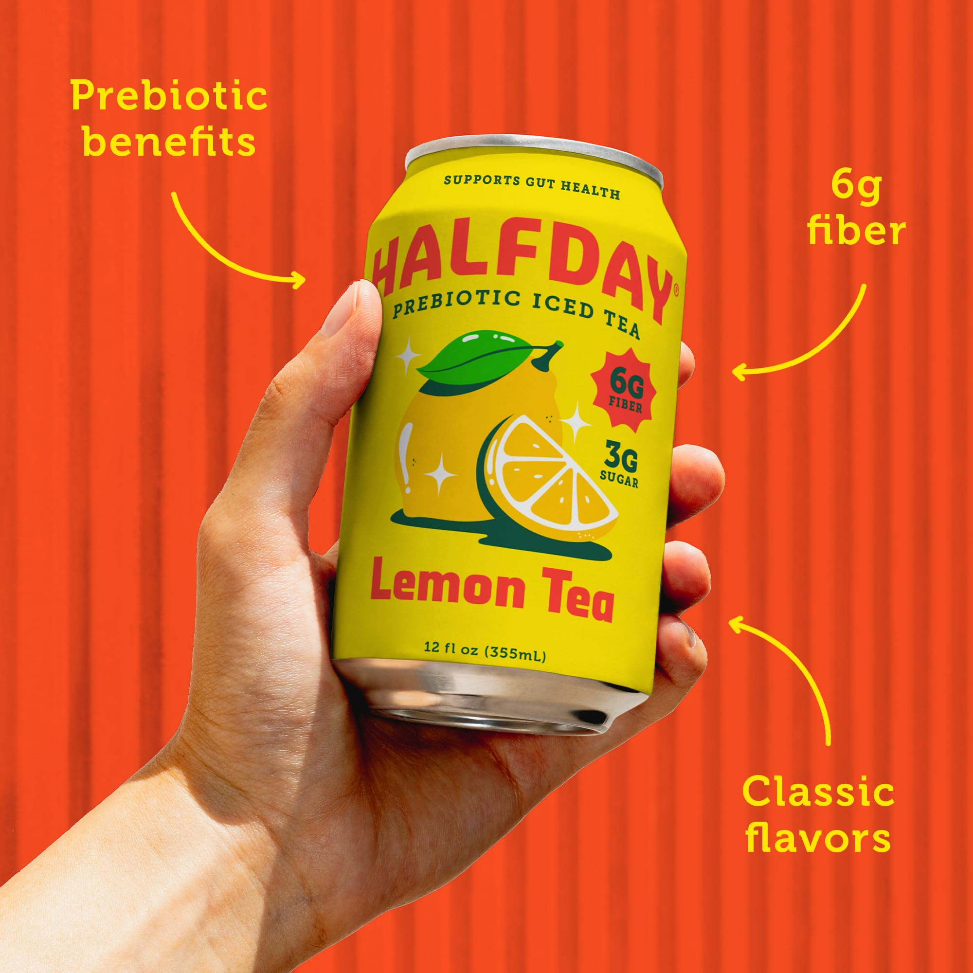 HALFDAY can held in hand for size comparison and portable, on-the-go benefit