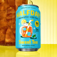 Halfday poured into glass with ice highlighting refreshing chilled drinking experience
