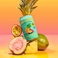 Halfday can served over ice in glass illustrating chilled enjoyment and digestive support