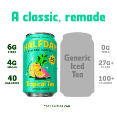 Halfday tropical tea pour close-up showing smooth texture and natural ingredients benefit