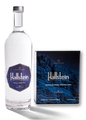 Close-up of Hallstein label and glass texture highlighting brand clarity and quality
