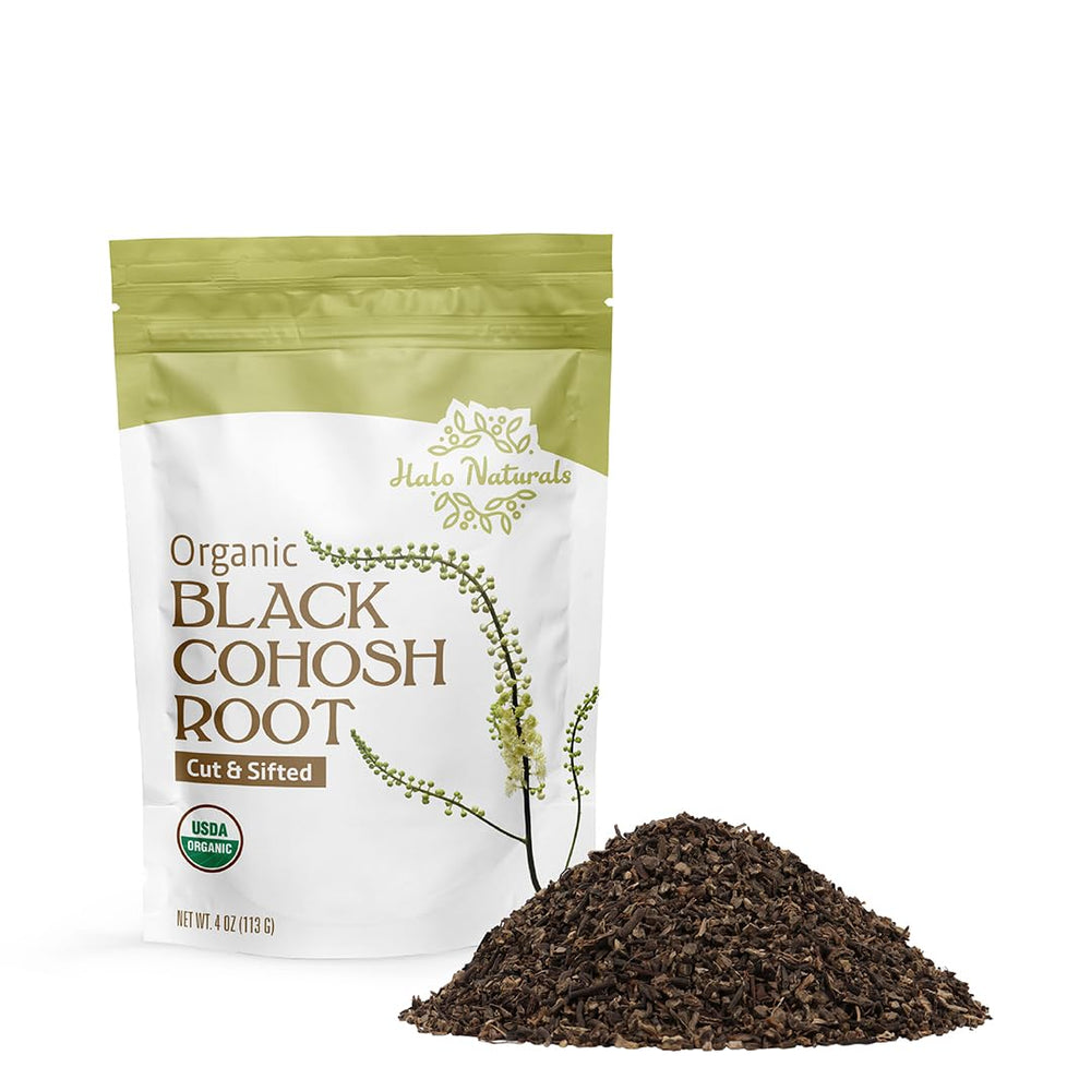 Halo Naturals front pouch showing organic label and resealable closure, convenient storage
