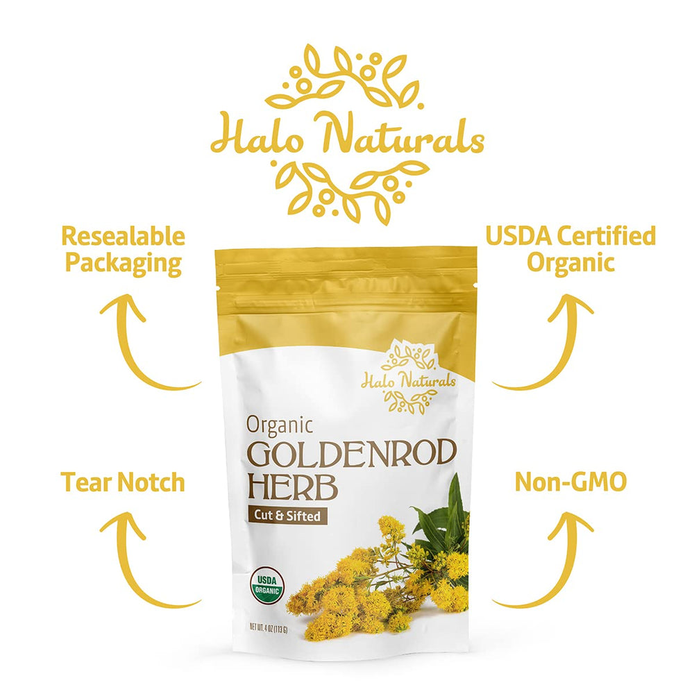 Halo Naturals goldenrod in wooden bowl ready for blending offering visual mixing benefit
