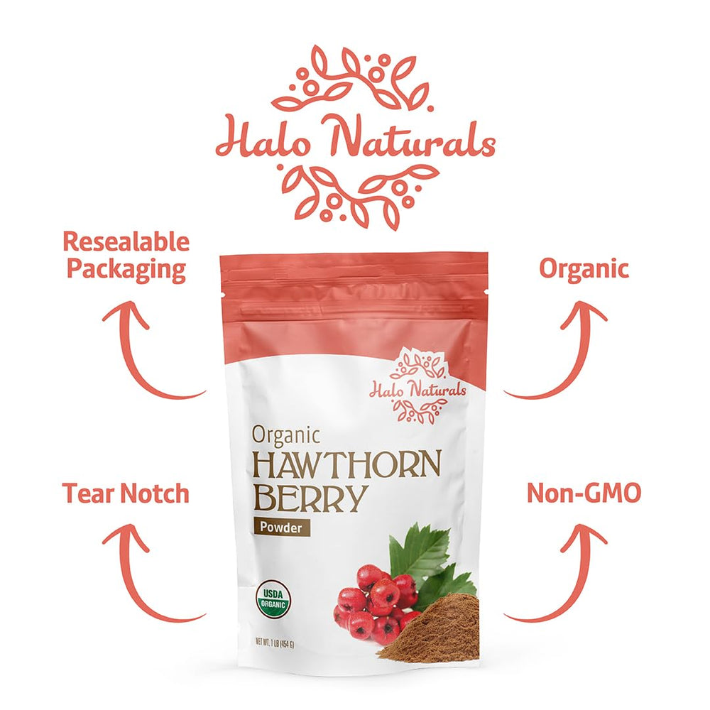 Halo Naturals pouch next to a kitchen scale showing 1-pound size for value and storage