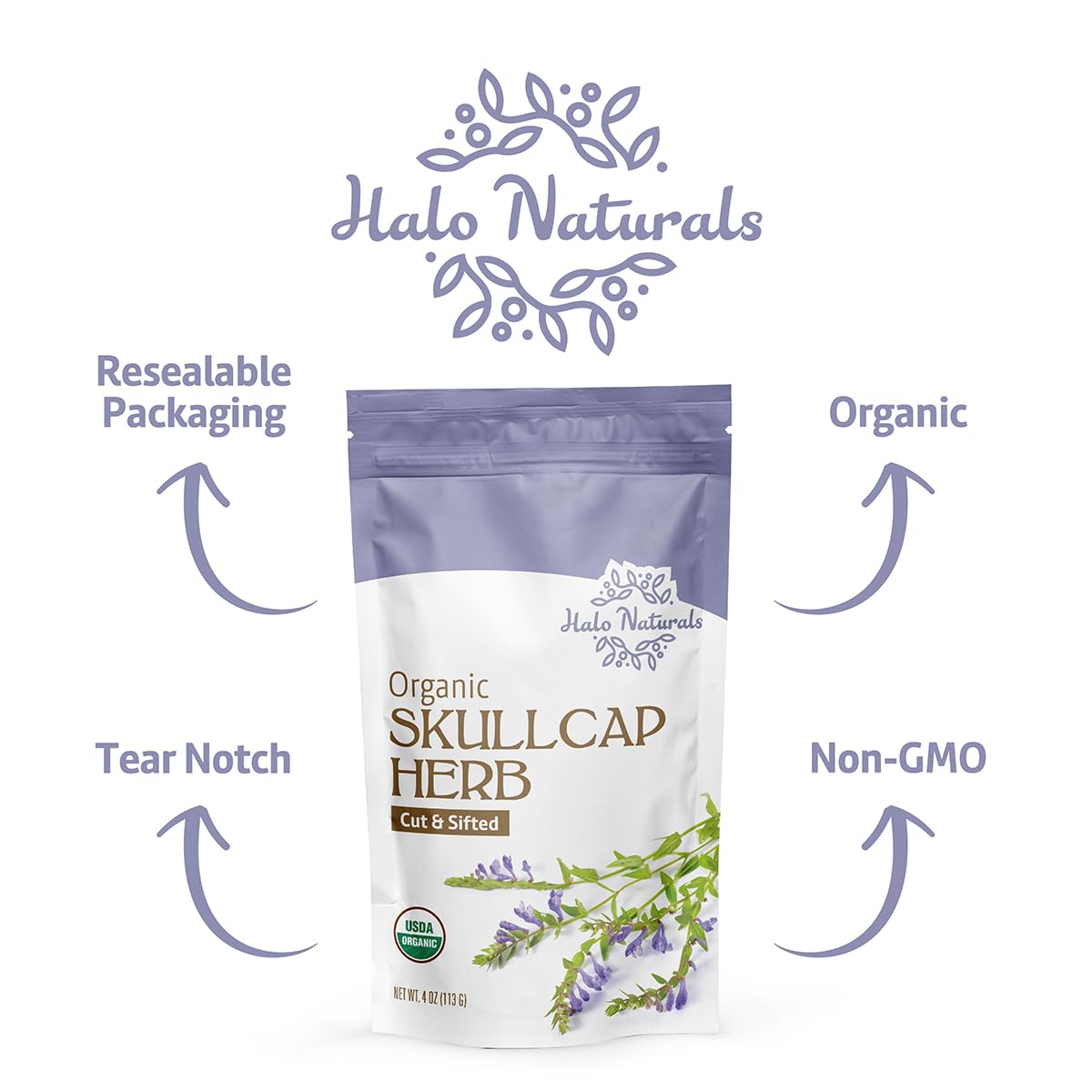 Halo Naturals measuring spoon with herb demonstrating simple portion control benefit