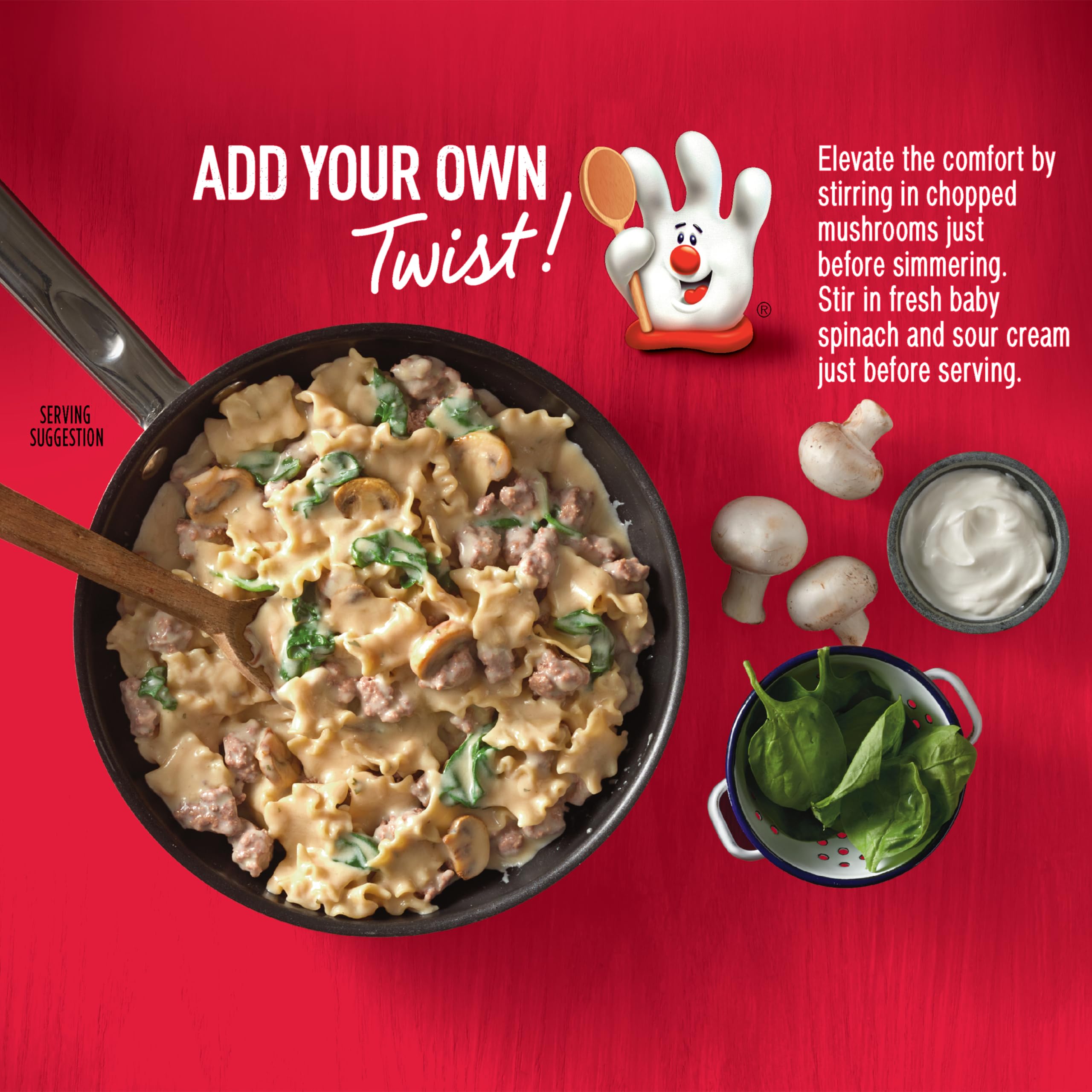 Hamburger Helper opened box showing sauce mix and pasta pieces for easy prep