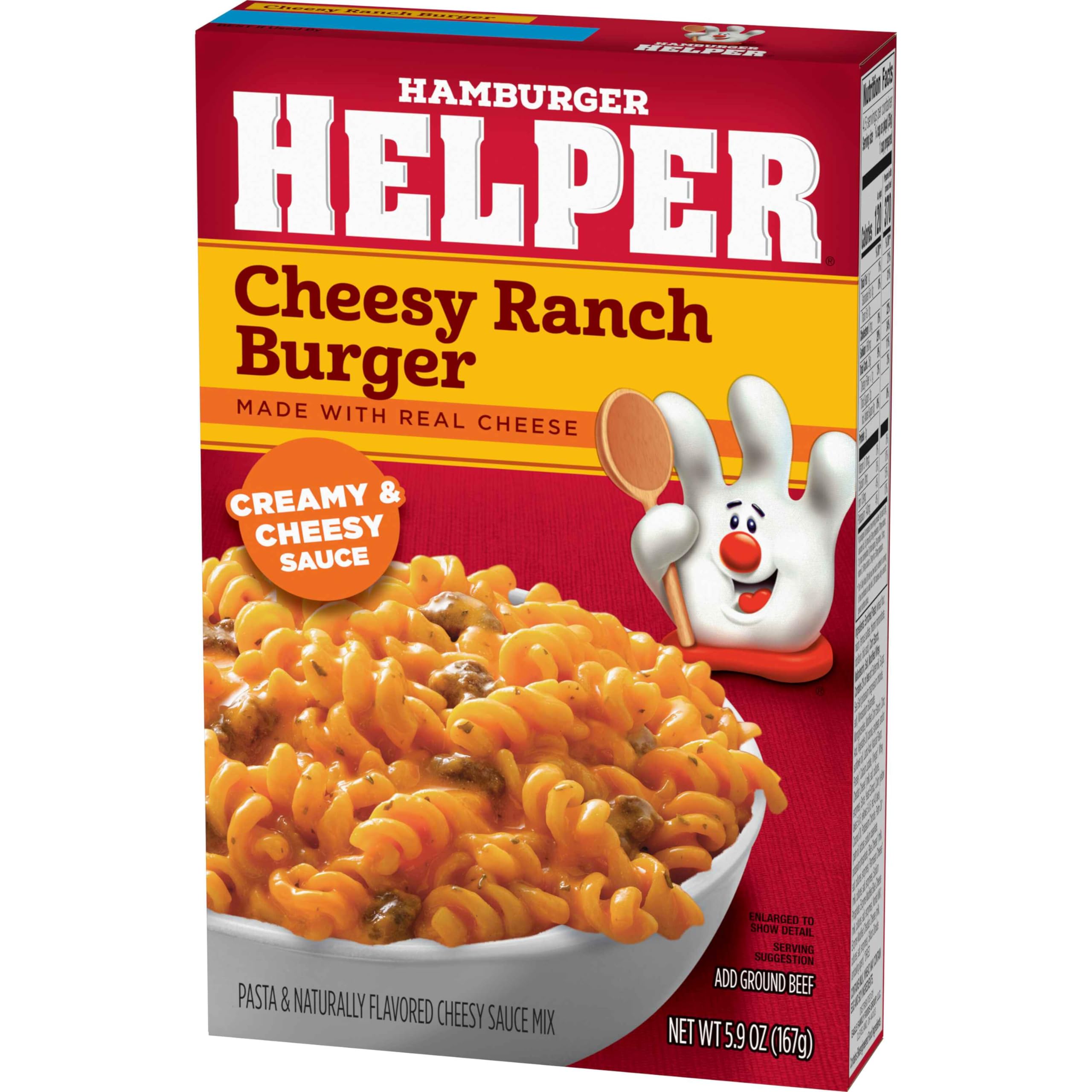 Hamburger Helper cooked in skillet with beef, showing ready-to-serve meal