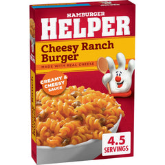 Hamburger Helper box opened to show pasta and seasoning packet for quick meals