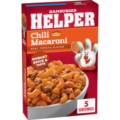 Close-up of Hamburger Helper pasta and chili-style sauce texture for rich flavor