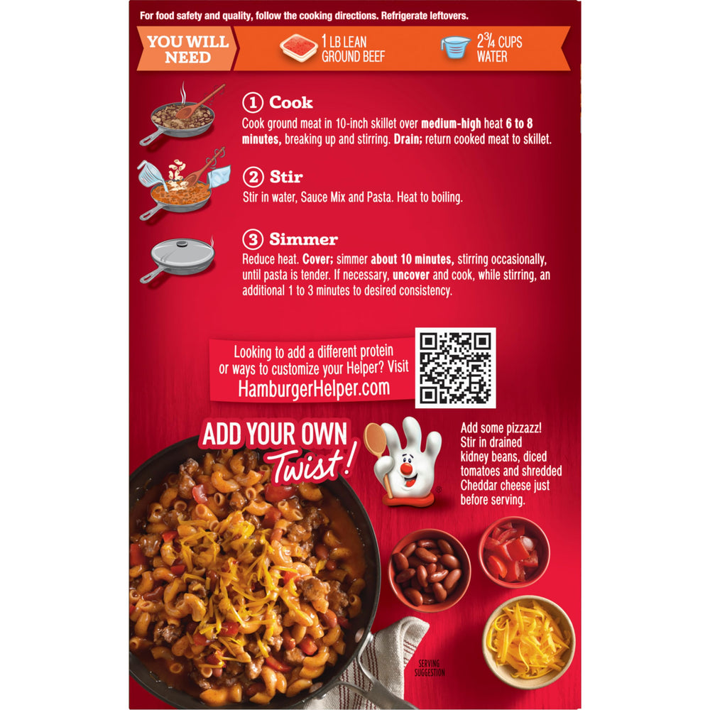 Bowl of Hamburger Helper topped with cheese and beans showing easy customization