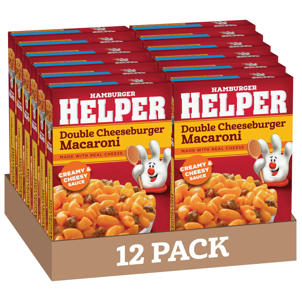 Hamburger Helper front packaging shows product and benefits