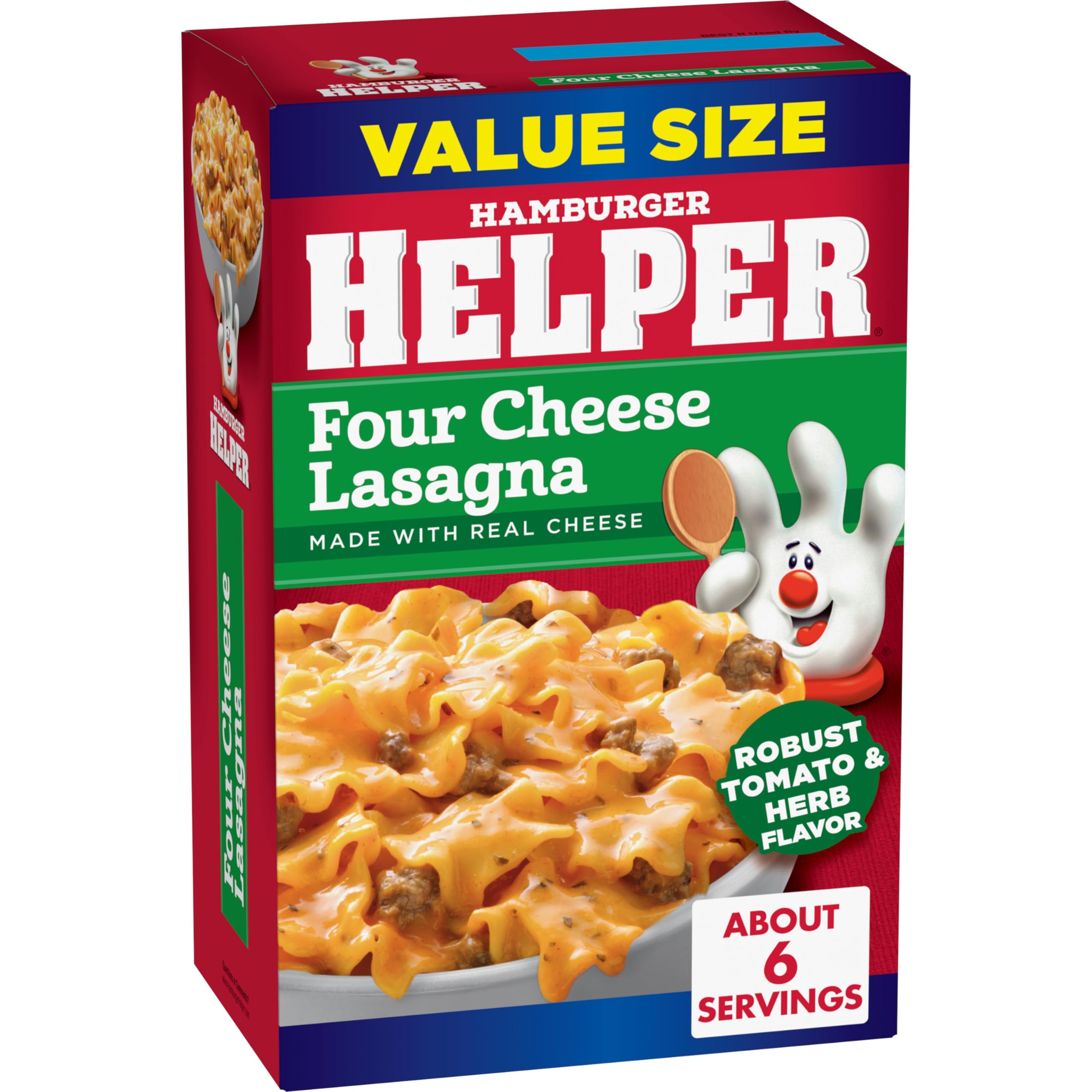 Hamburger Helper open box with sauce packet visible for simple three-step cooking