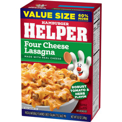 Hamburger Helper prepared skillet of four cheese lasagna ready to serve, family-friendly meal