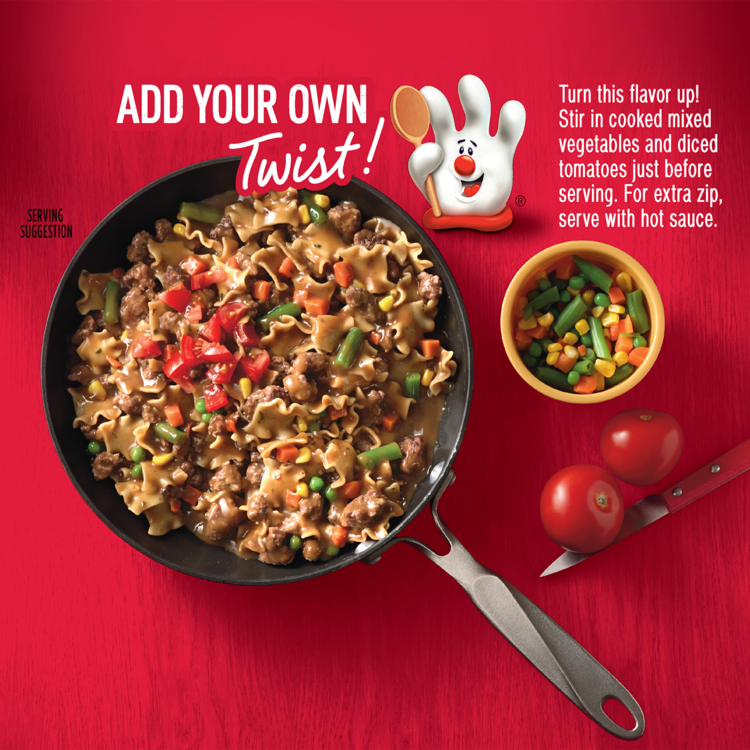 Hamburger Helper Salisbury on table with family enjoying easy meal