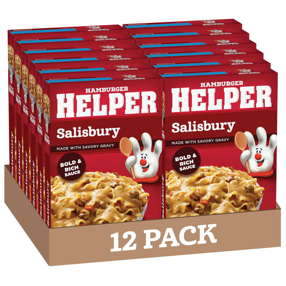 Hamburger Helper front packaging showing Salisbury flavor and benefits