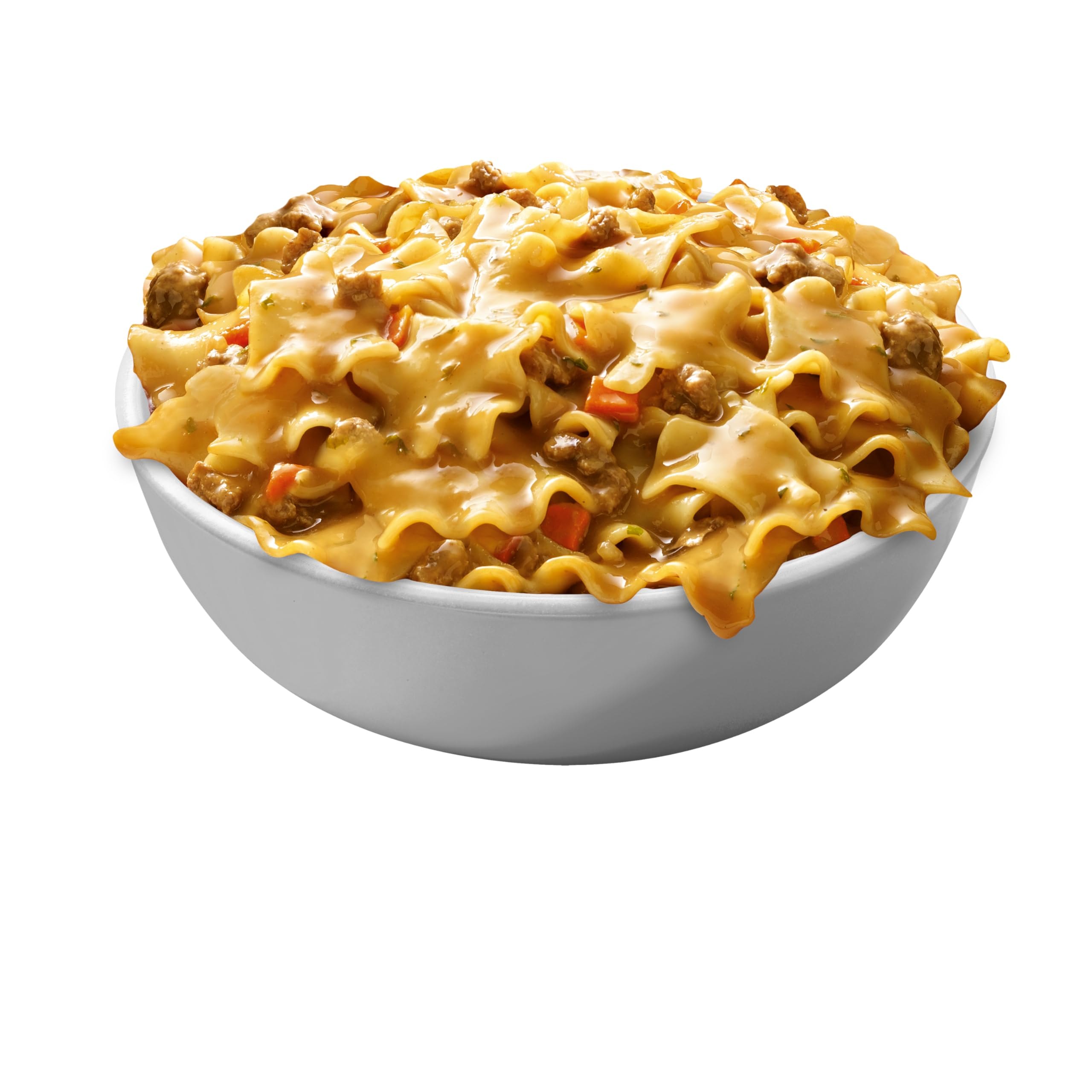 Hamburger Helper box beside common kitchen items to show portion size