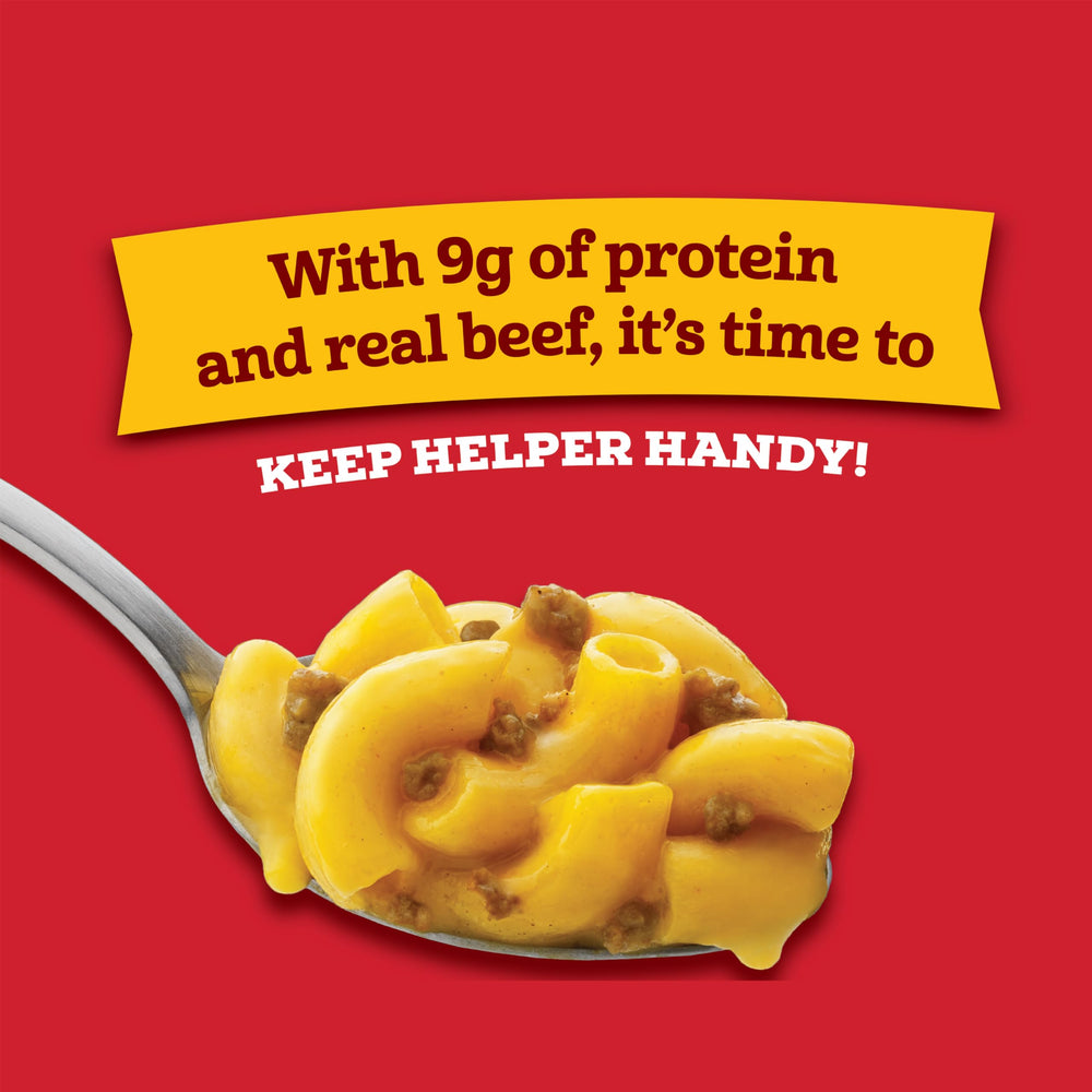 Hamburger Helper served in bowl with garnish showing ready-to-eat convenience