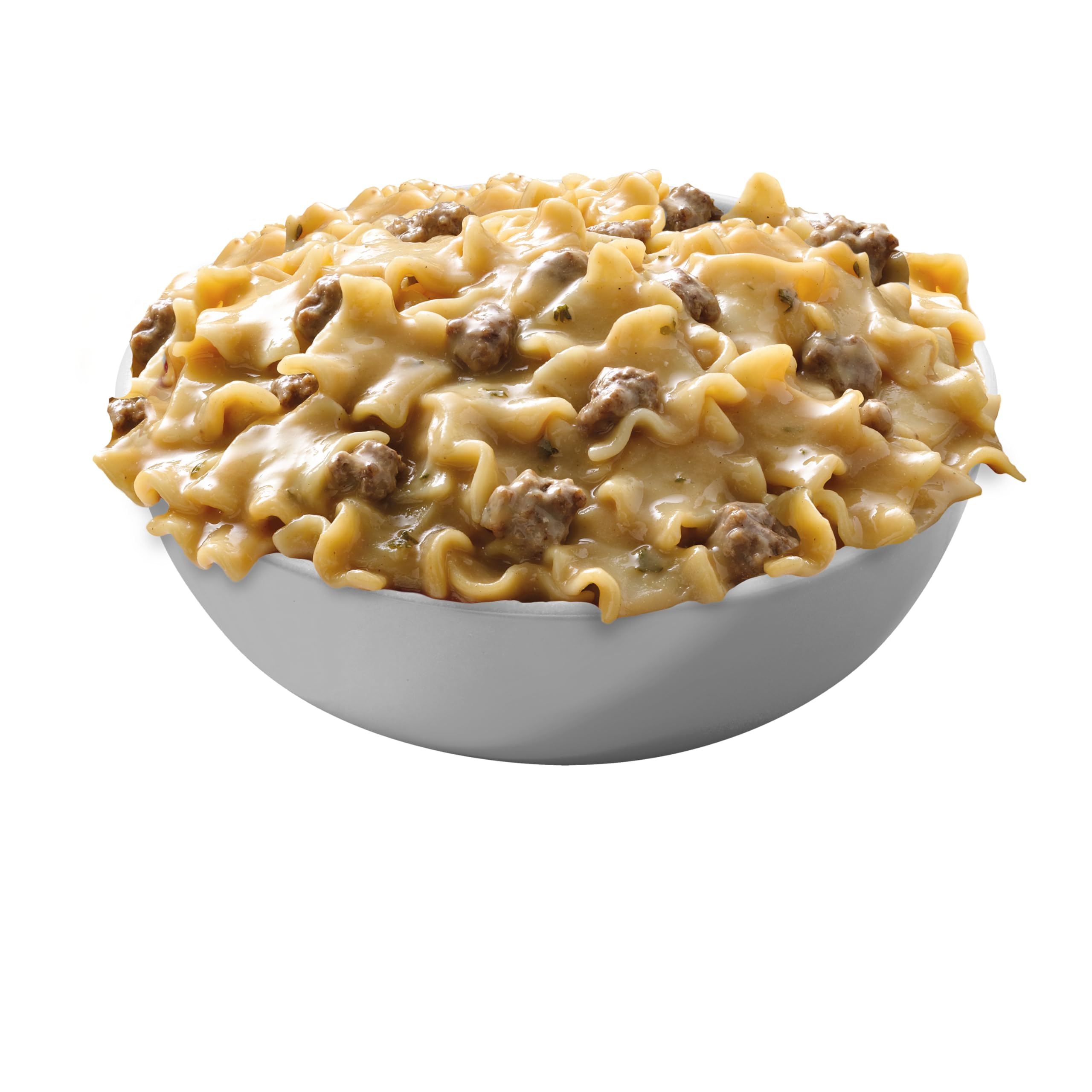 Hamburger Helper stroganoff plated with mushrooms and parsley for added flavor