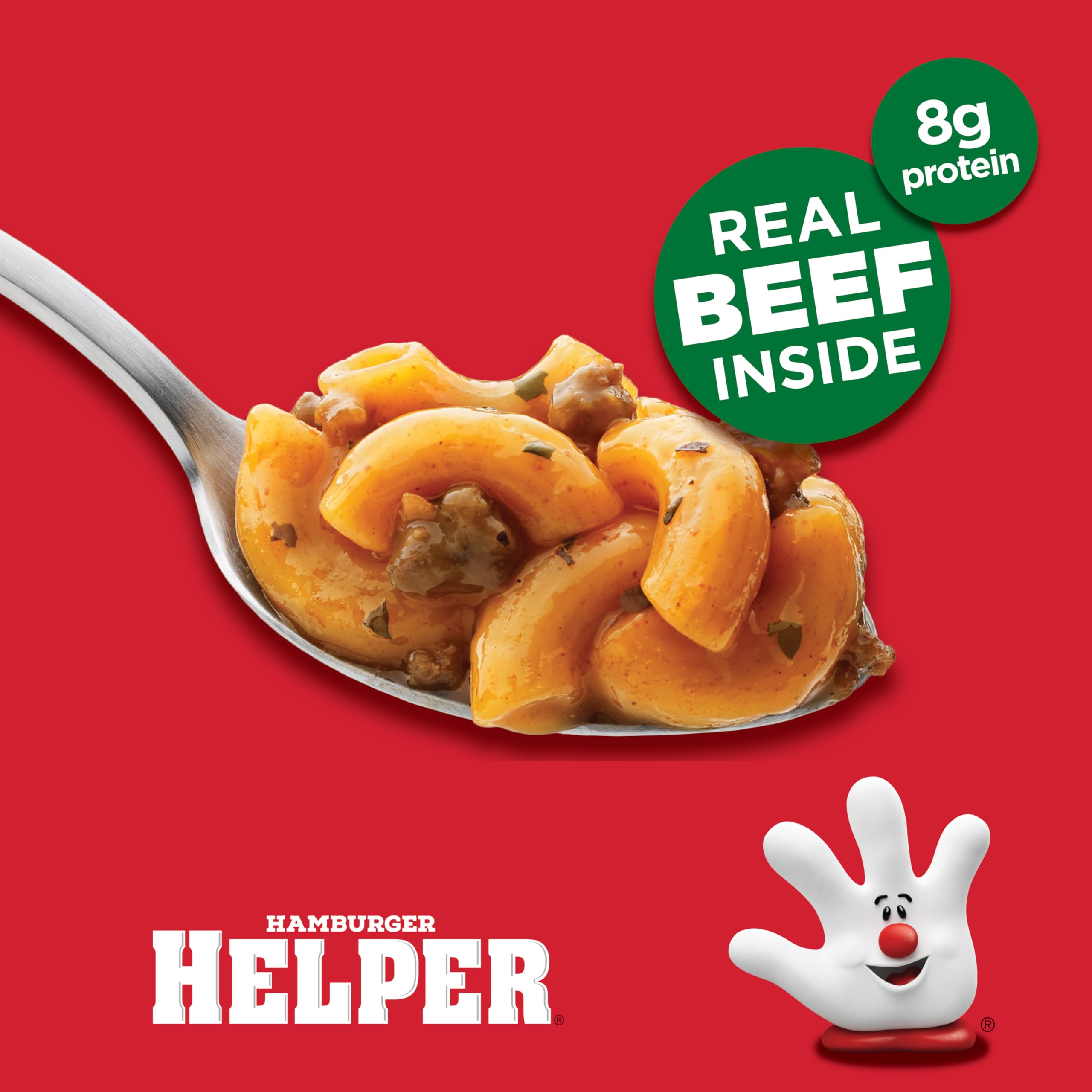 Hamburger Helper portion next to a fork showing single‑serve size convenience