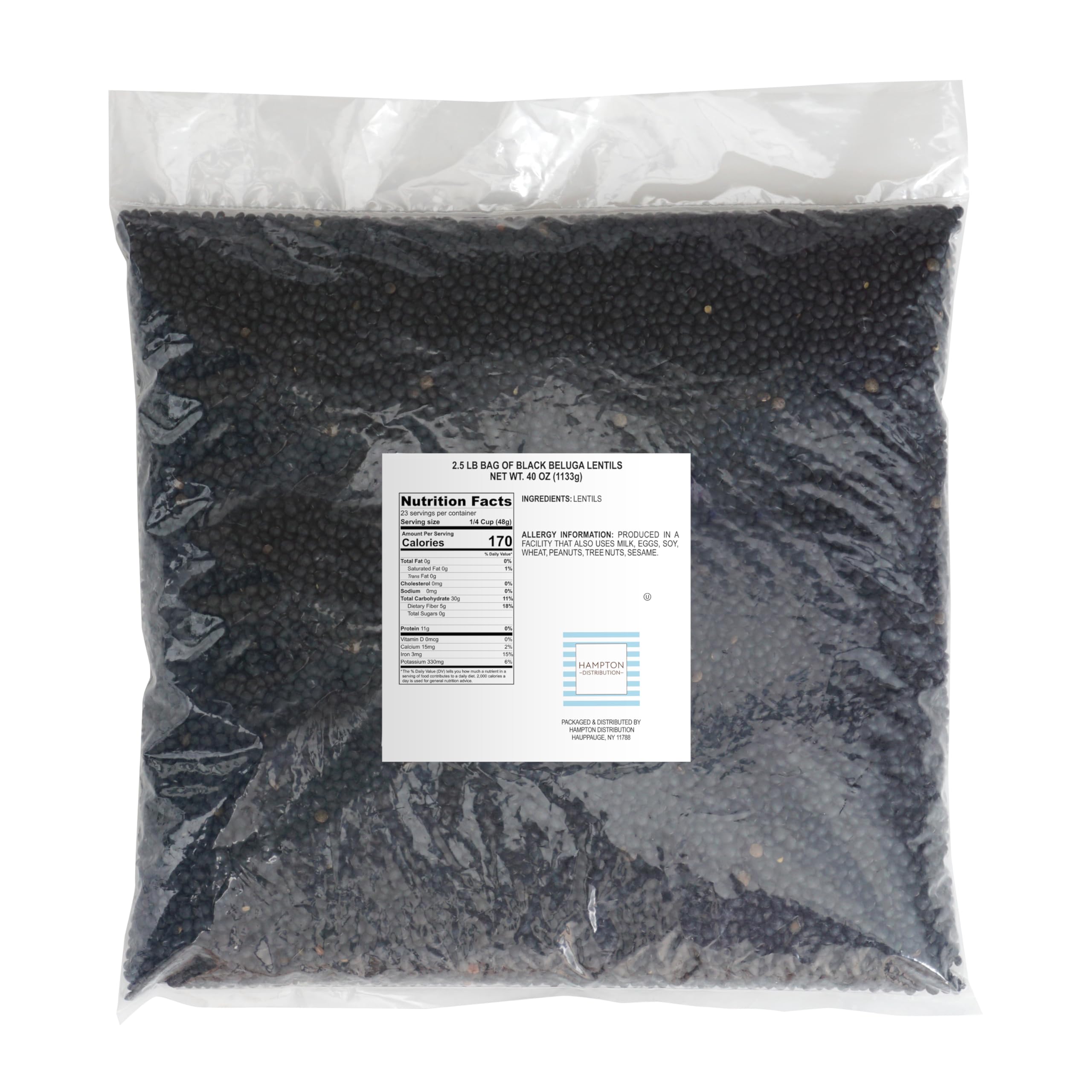 Hampton Distribution close-up of glossy black lentils highlighting firm texture