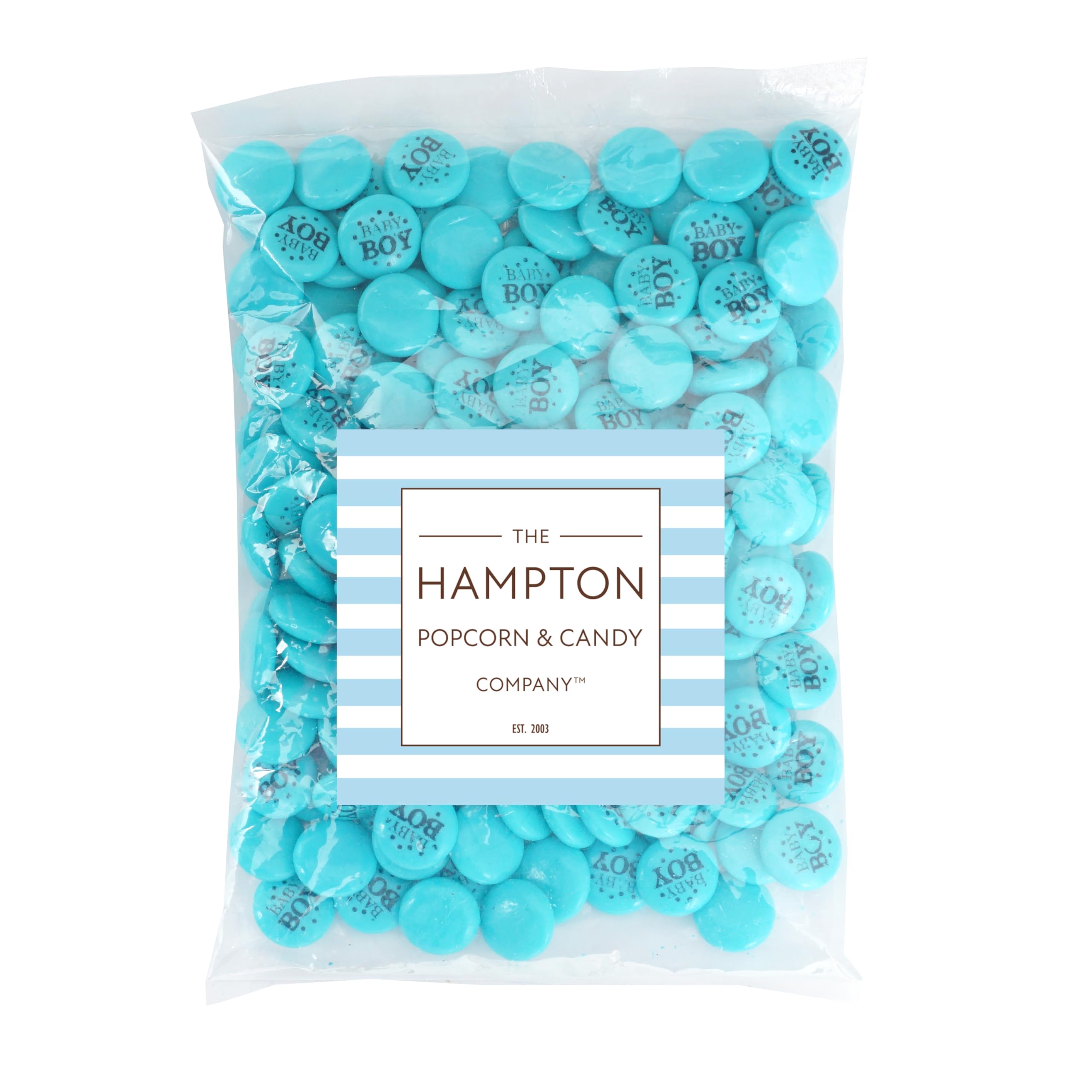 THE HAMPTON CANDY COMPANY close-up of blue gum button texture, shows smooth colorful finish