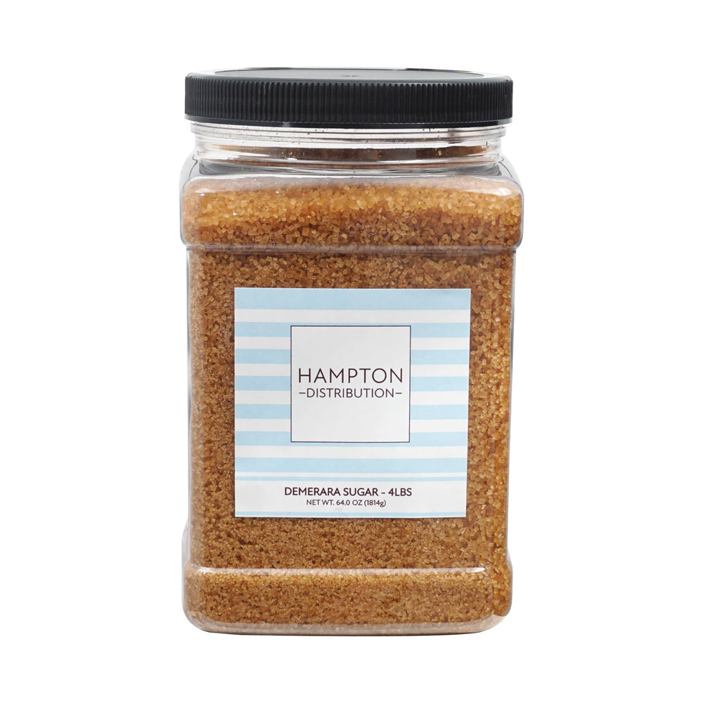 Hampton Distribution jar beside a measuring cup to show 4-pound size and bulk value
