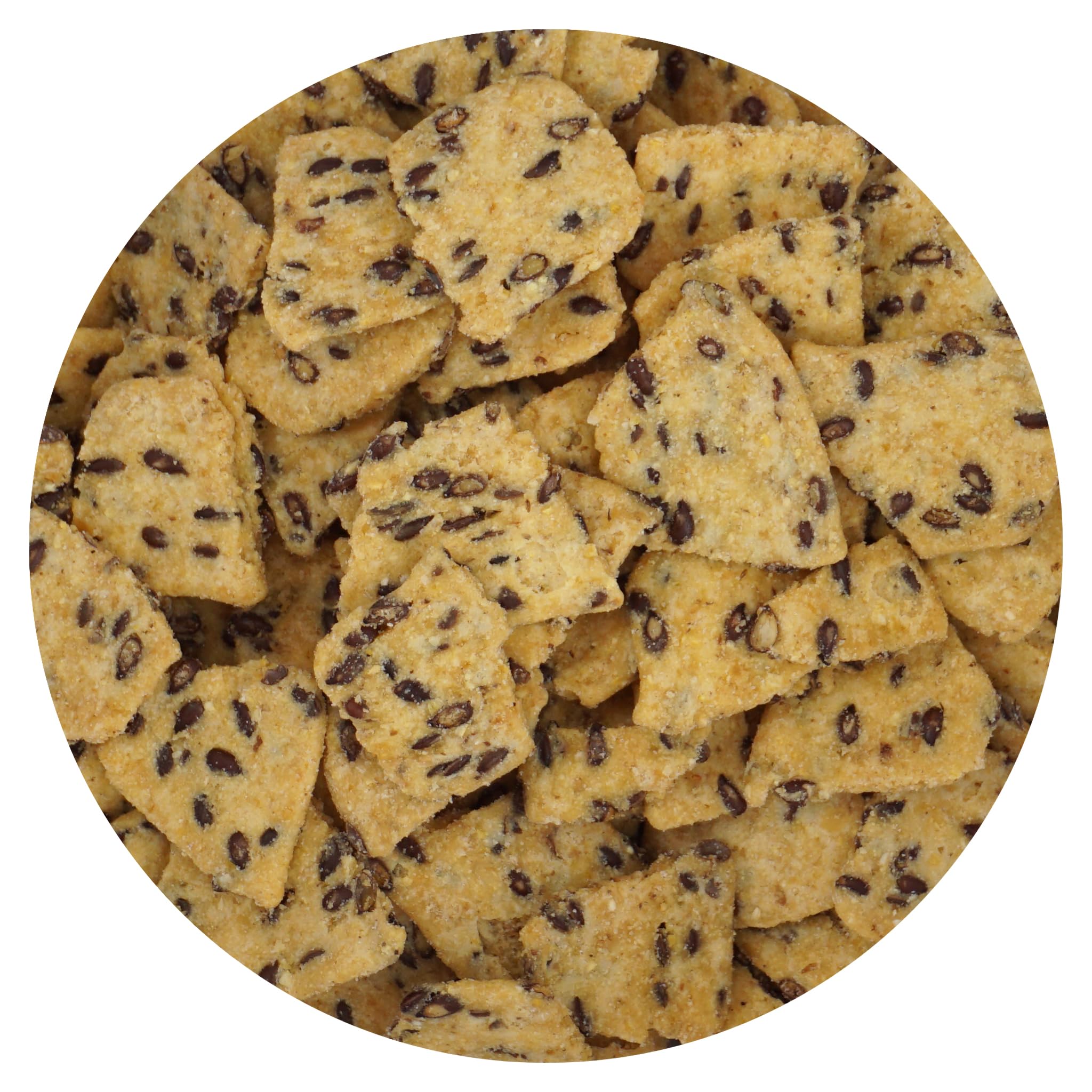 Hampton Distribution front packaging of 1 lb salted corn chips with flax showing branding and bag