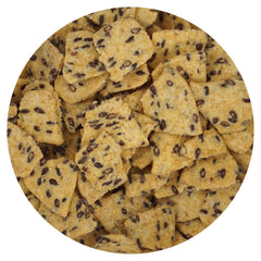 Hampton Distribution front packaging of 1 lb salted corn chips with flax showing branding and bag