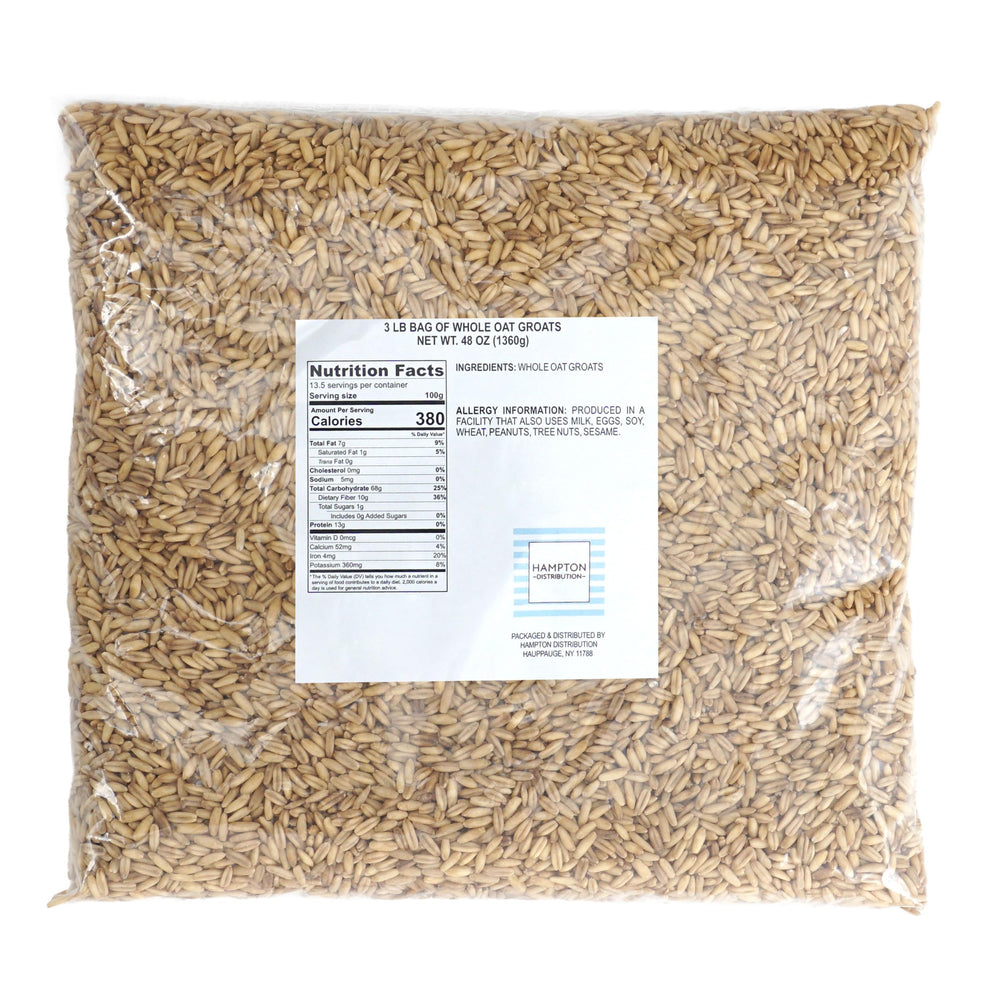 Hampton Distribution close-up of whole oat groats texture highlighting chewy whole-grain benefit