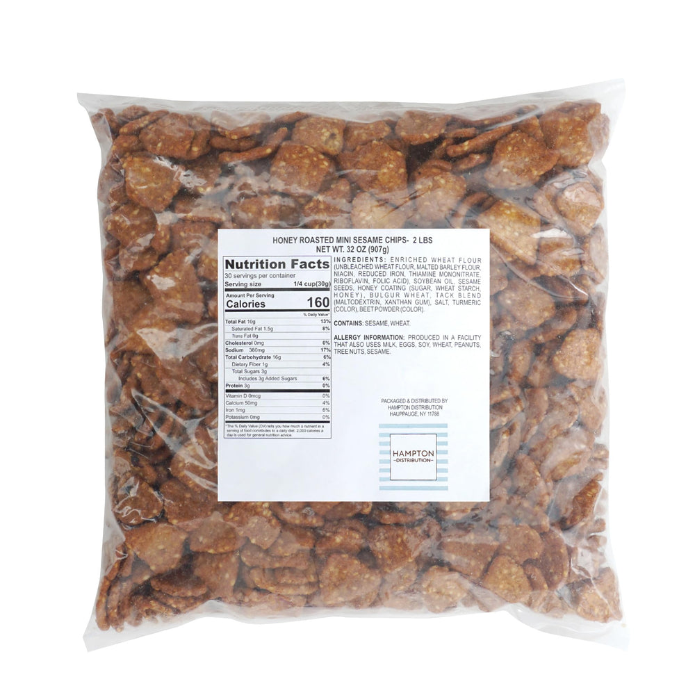 Hampton Distribution close-up of mini sesame chips texture and golden honey glaze