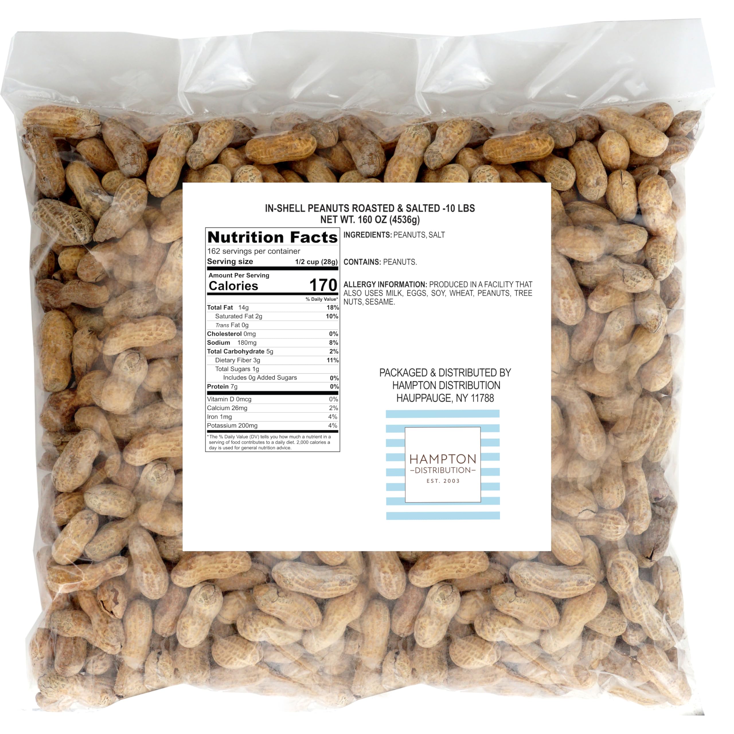 Hampton Distribution close-up of roasted in-shell peanut texture and salt crystals, highlights crunchy flavor