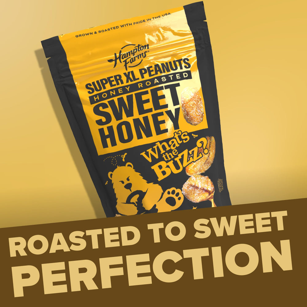 Hampton Farms jar portion with peanuts poured for easy serving and grab-and-go benefit