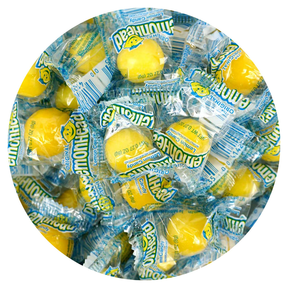The Hampton Popcorn Company front packaging showing 3 lb Lemonheads, great bulk value