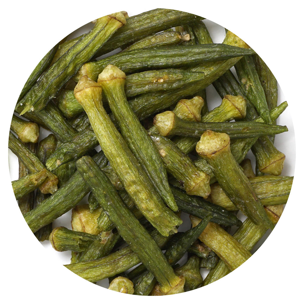 Hampton okra chips front package shows branding and one-pound bag for easy identification