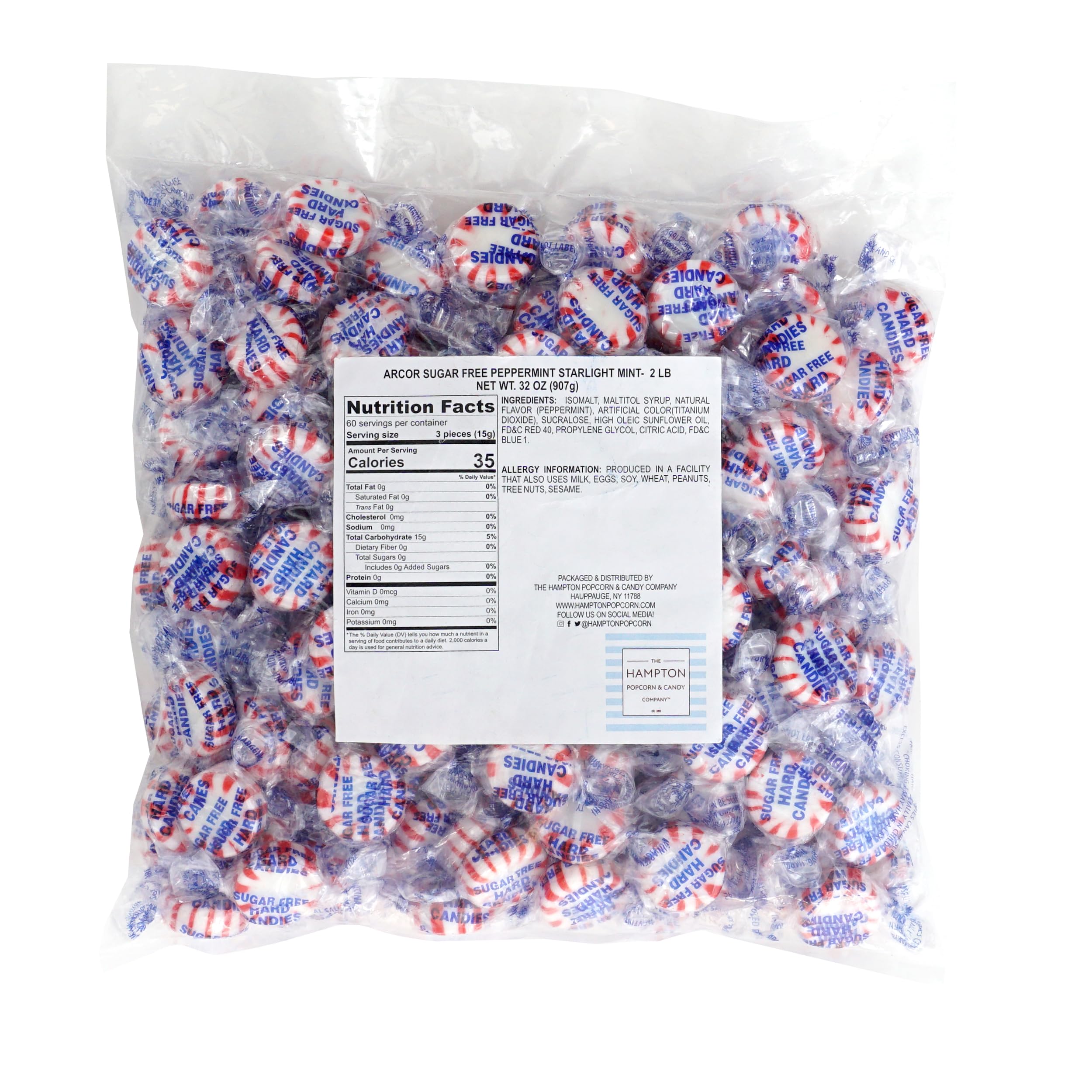 THE HAMPTON CANDY COMPANY close-up of peppermint starlight texture, highlights smooth hard candy surface
