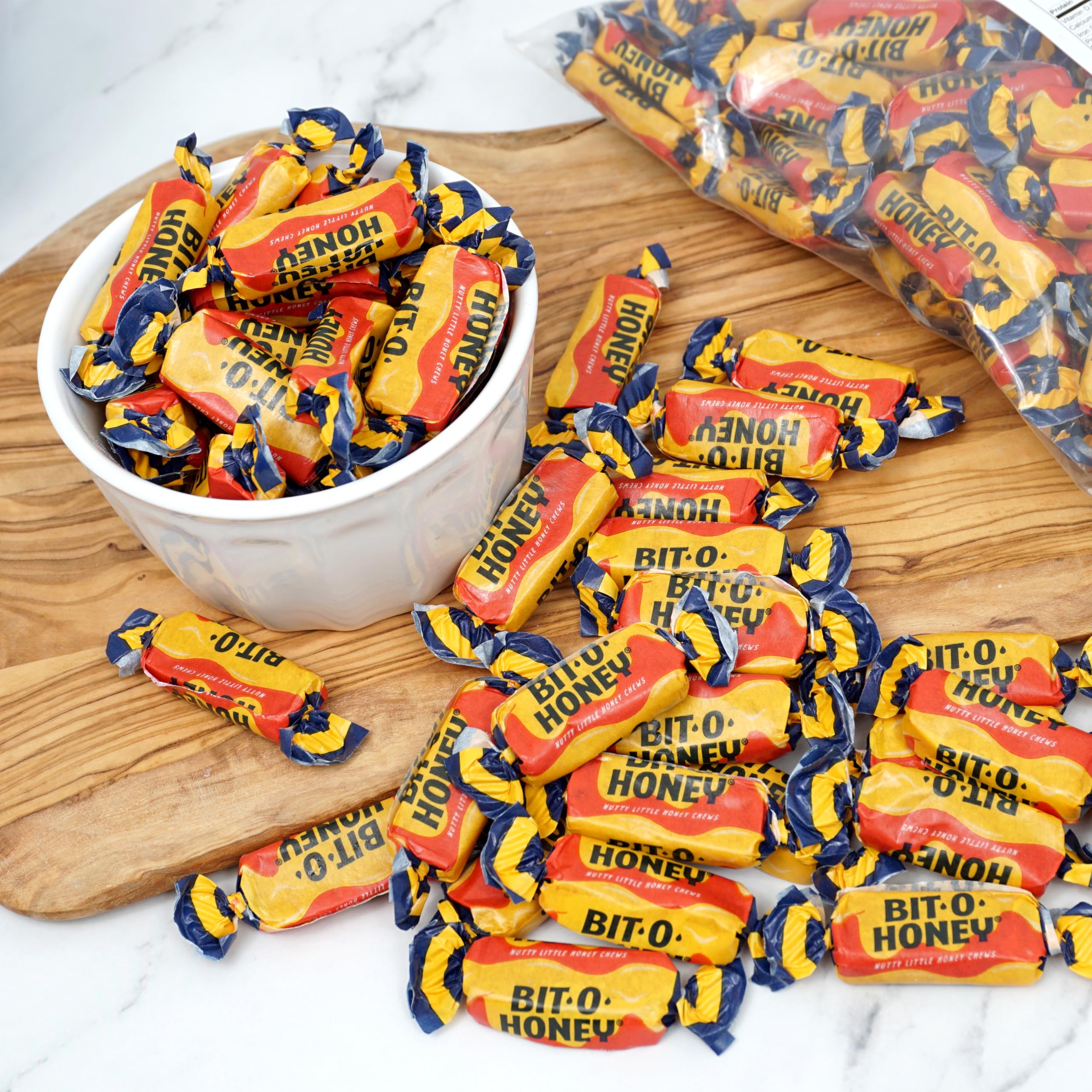 Serving bowl of BitOHoney candies by The Hampton Popcorn Company set for parties, easy sharing