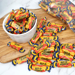 Serving bowl of BitOHoney candies by The Hampton Popcorn Company set for parties, easy sharing