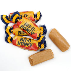 Texture detail of honey taffy from The Hampton Popcorn Company showing soft chew, smooth pull-apart