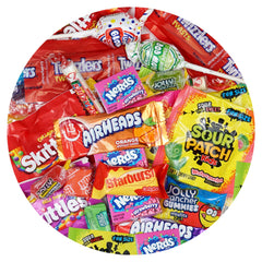 The Hampton Popcorn Company front packaging showing 4 pound bulk candy and brand