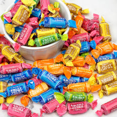 Bowl of Fruit Chews in a home setting by The Hampton Popcorn Company suggesting party-ready convenience