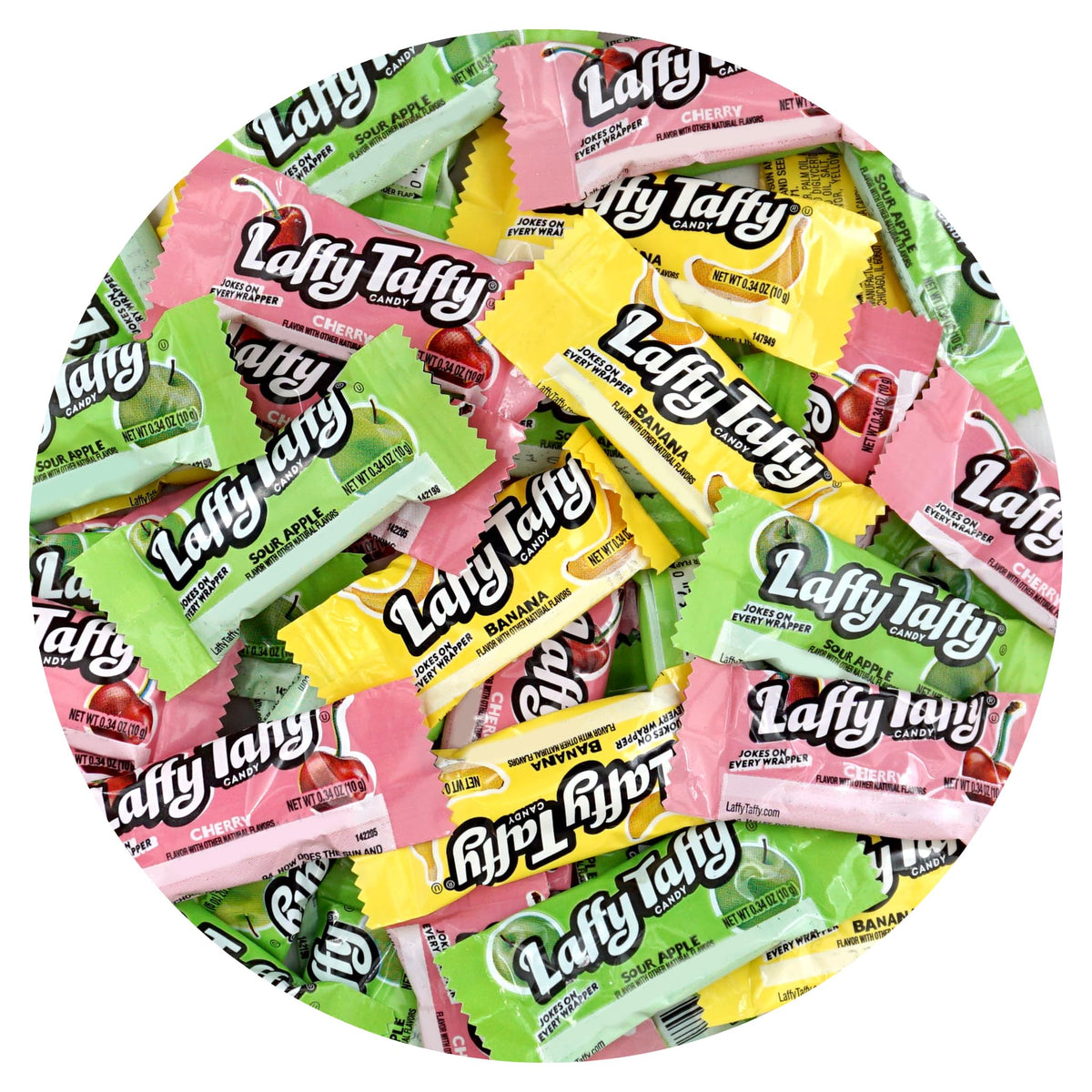 The Hampton Popcorn Company front packaging showing the 2 lb Laffy Taffy bulk bag for easy serving