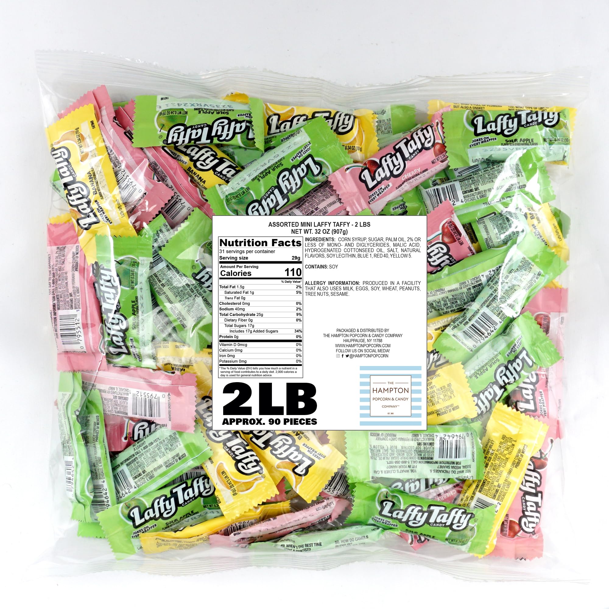Close-up of an unwrapped Laffy Taffy piece by The Hampton Popcorn Company showing soft texture and color