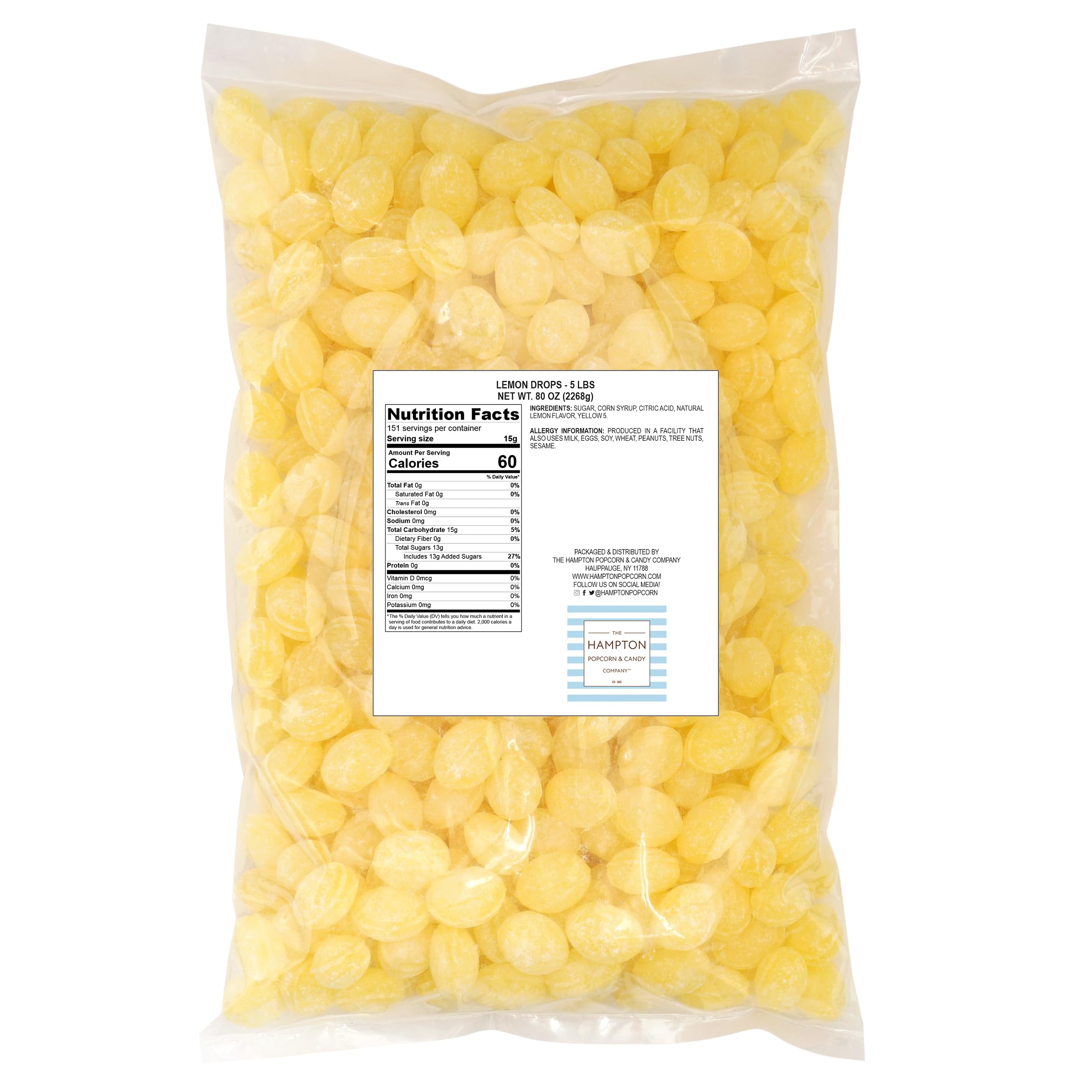 Close-up of Claeys lemon drops sanding texture highlighting The Hampton Popcorn Company freshness