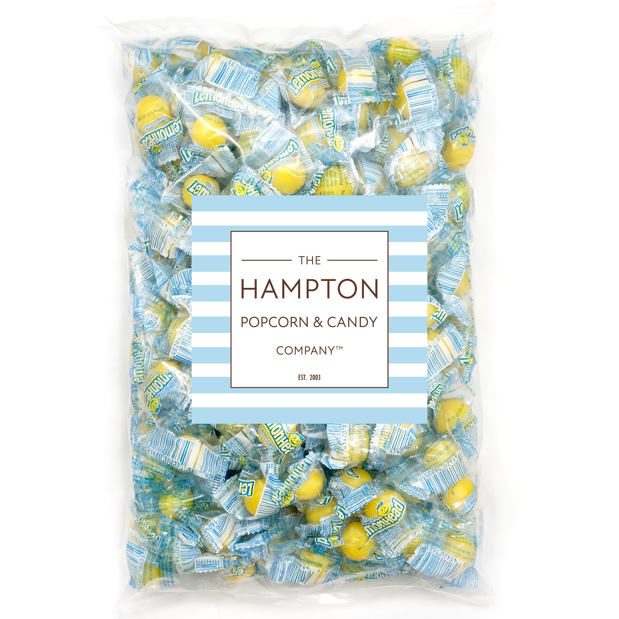The Hampton Popcorn Company Lemonheads individually wrapped close-up highlighting freshness