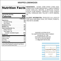 The Hampton Popcorn Company lemonheads next to a ruler showing approximate size and count