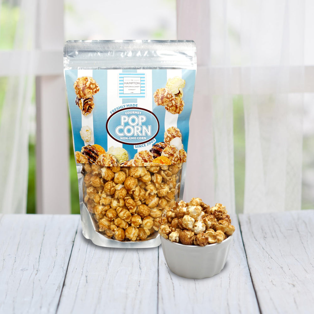 The Hampton Popcorn Company portion on a plate showing convenient serving benefit