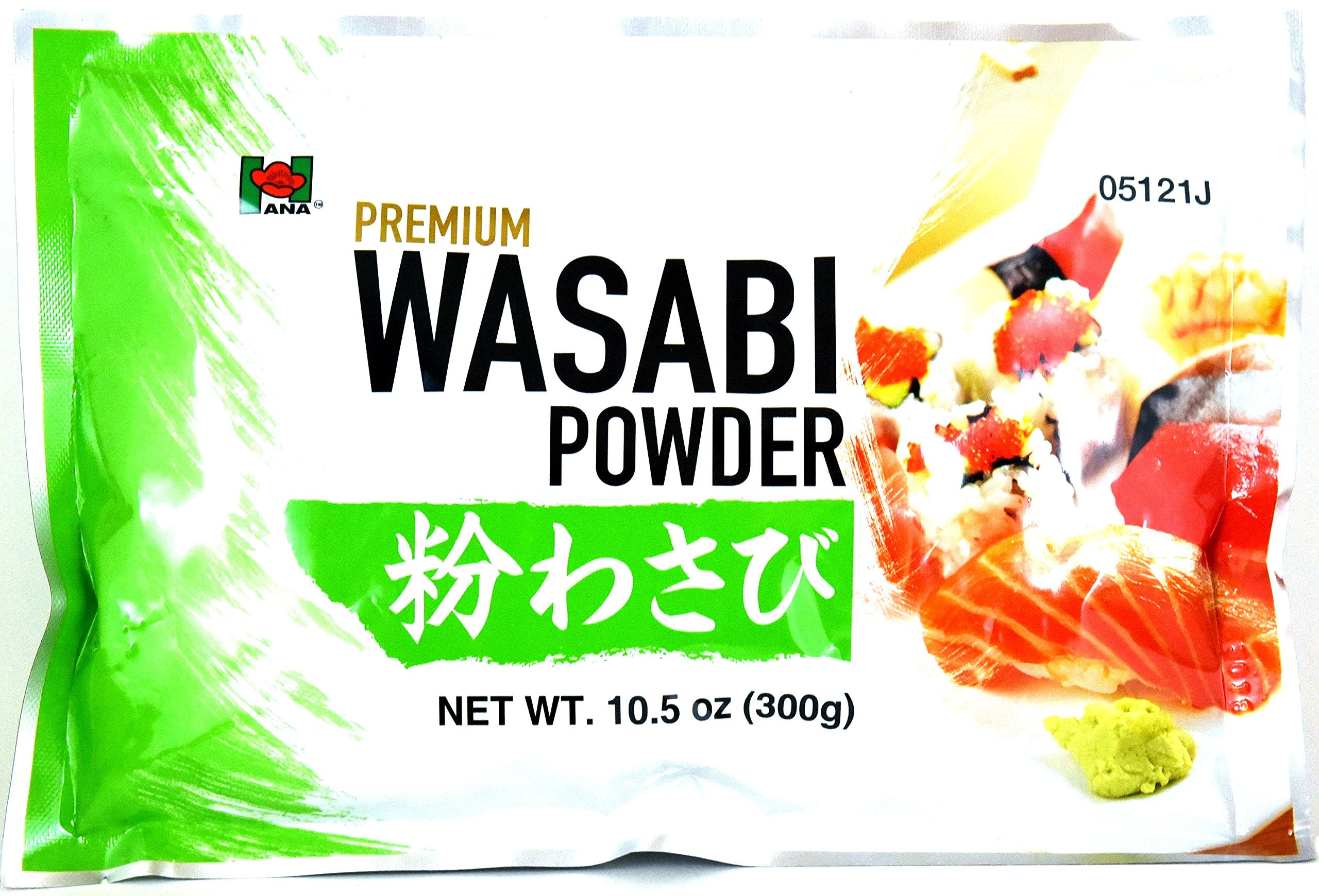 Hana front packaging of 10.5oz wasabi powder showing label and size benefits