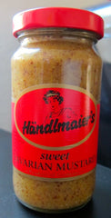 Handlmaier's front-label jar showing authentic Bavarian mustard, ideal for sandwiches