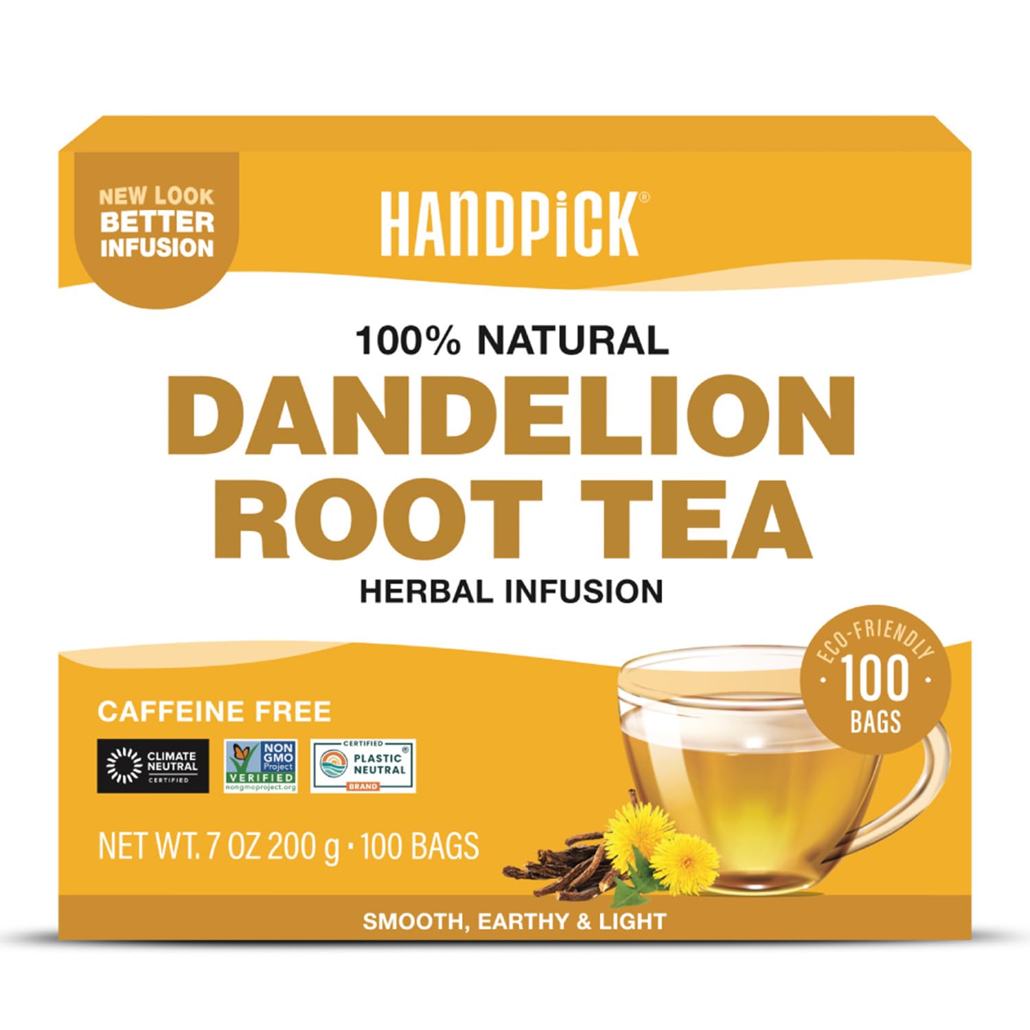HANDPICK front packaging showing 100 teabags and product name for easy storage