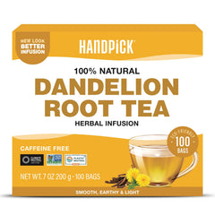 HANDPICK front packaging showing 100 teabags and product name for easy storage